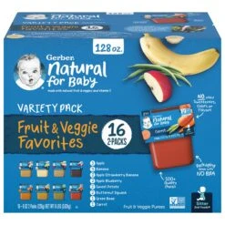 Gerber Fruit & Veggie Purees Baby Food - 8 OZ Packs 16 Pack