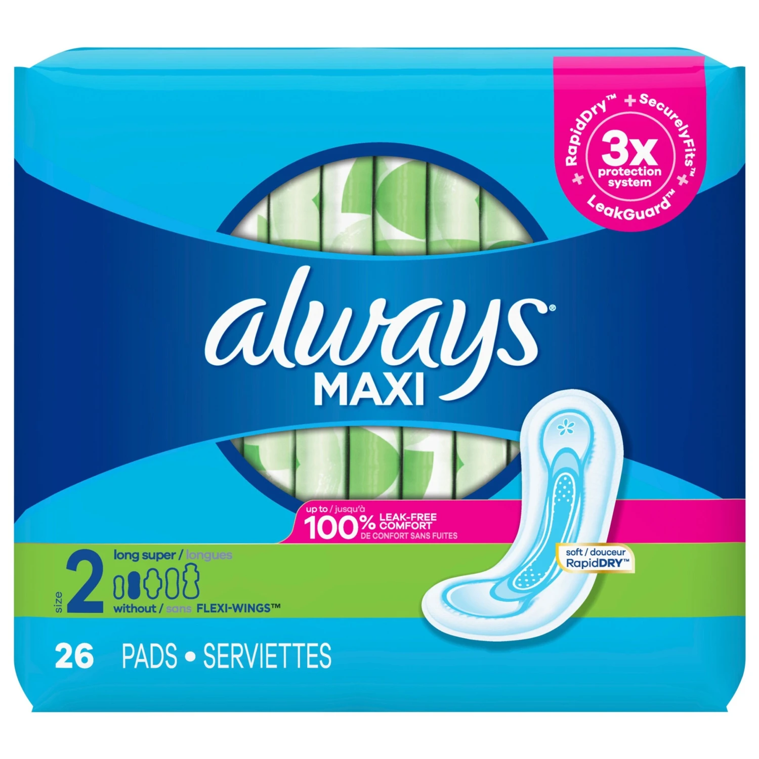 Always Long Super Without Flexi-Wings Maxi Pads - 26 CT 6 Pack 3 Always Long Super Without Flexi-Wings Maxi Pads - 26 CT 6 Pack