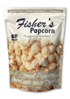 Fisher's Popcorn Of Delaware Large Pouch Caramel Popcorn Dusted W/ White Cheddar - 10 OZ 12 Pack