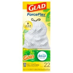 Glad Tall Kitchen ForceFlex Drawstring Original Odor Shield Trash Bags - 22.0 CT 6 Pack