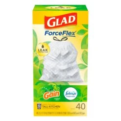 Glad ForceFlex Plus Febreze With Gain 13 Gallon Tall Kitchen Drawstring Bags - 40 CT 6 Pack