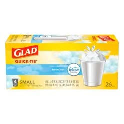 Glad Febreze Fresh Clean 4 Gallon Small Quick-Tie Trash Bags - 26 CT 6 Pack
