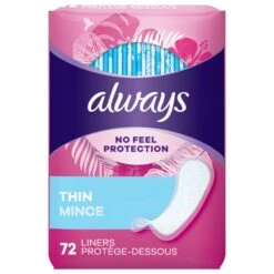 Always Thin No Feel Protection Daily Liners Regular Absorbency Unscented, Breathable Layer Helps Keep You Dry, 72 Count - 72 CT 12 Pack