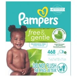 Pampers Free & Gentle 100% Plant-Based Fragrance Free Baby Wipes, 6 Pack, 468 Count - 468 CT 1 Pack