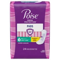 Poise Incontinence Pads & Postpartum Incontinence Pads, 3 Drop Light Absorbency, Long Length, 24 Count (Packaging May Vary) - 24 CT 4 Pack