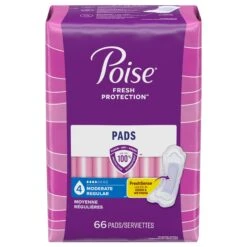 Poise Incontinence Pads & Postpartum Incontinence Pads, 4 Drop Moderate Absorbency, Regular Length, 66 Count (Packaging May Vary) - 66 CT 2 Pack
