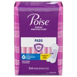 Poise Incontinence Pads & Postpartum Incontinence Pads, 4 Drop Moderate Absorbency, Long Length, 54 Count - 54 CT 2 Pack