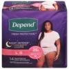 Depend Fresh Protection Night Defense Underwear L 14 Ea - 14 CT 4 Pack