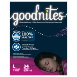 Goodnites Girls' Nighttime Bedwetting Underwear, Size Large (68-95 Lbs), 34 Ct - 34 CT 1 Pack