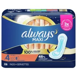 Always Maxi Overnight Pads With Wings Size 4 - 28 CT 6 Pack