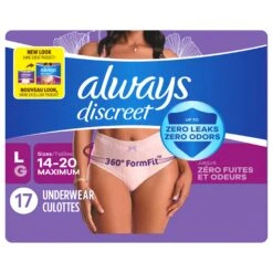 Always Discreet Adult Incontinence Underwear For Women And Postpartum Underwear, L, Up To 100% Bladder Leak Protection, 17 CT, - 17 CT 2 Pack