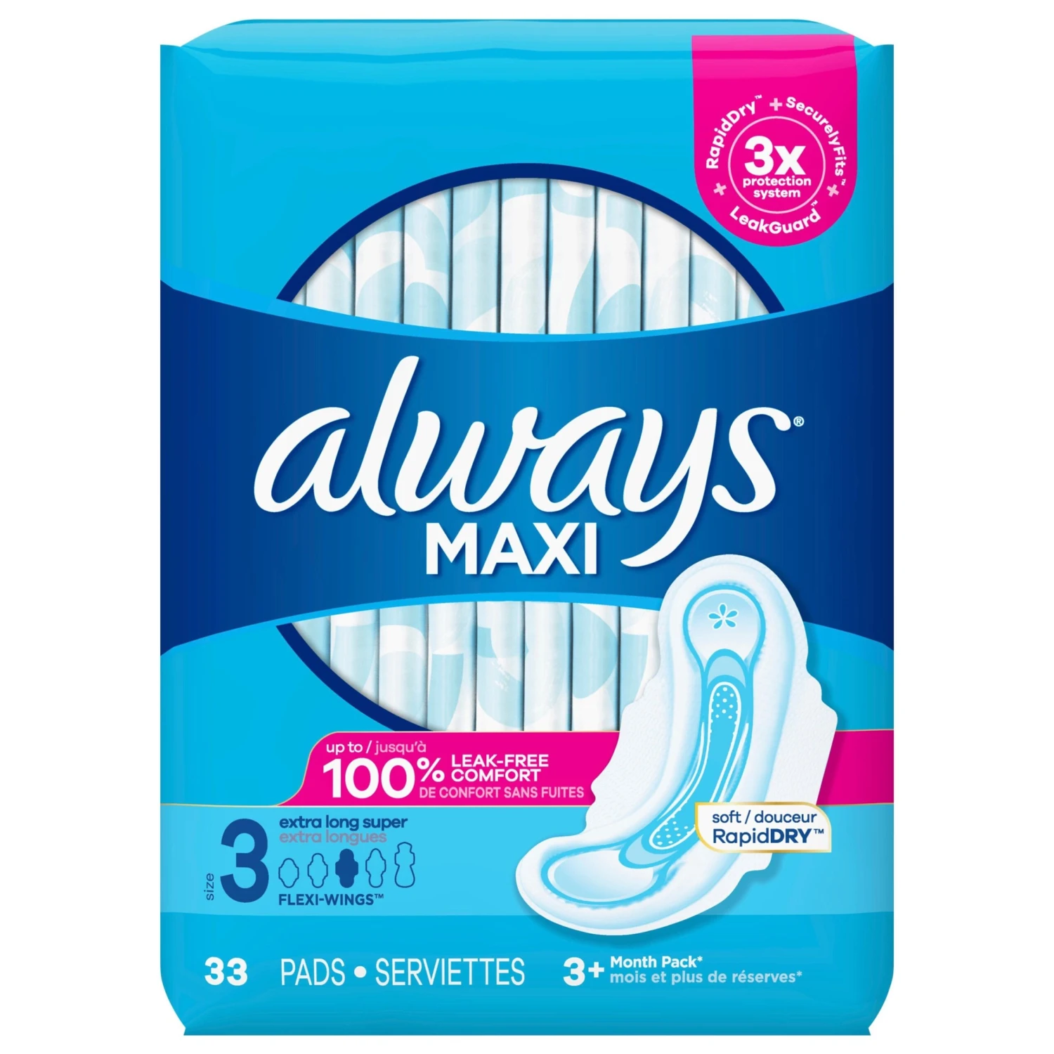 Always Maxi Extra Long Super Pads With Wings Size 3 - 33 CT 3 Pack 3 Always Maxi Extra Long Super Pads With Wings Size 3 - 33 CT 3 Pack