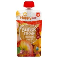 Happy Tot Organic Stage 4 Super Foods Apples, Butternut Squash & Super Chia - 4.22 OZ 16 Pack