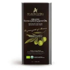 ATLAS OLIVE OILS USA ATLAS Organic Extra Virgin Olive Oil Metal TIN 5L - Moroccan And Polyphenol Rich - Carbon Neutral - Low Acidity - Trusted By Michelin Star Chefs - 169.1 OZ 4 Pack