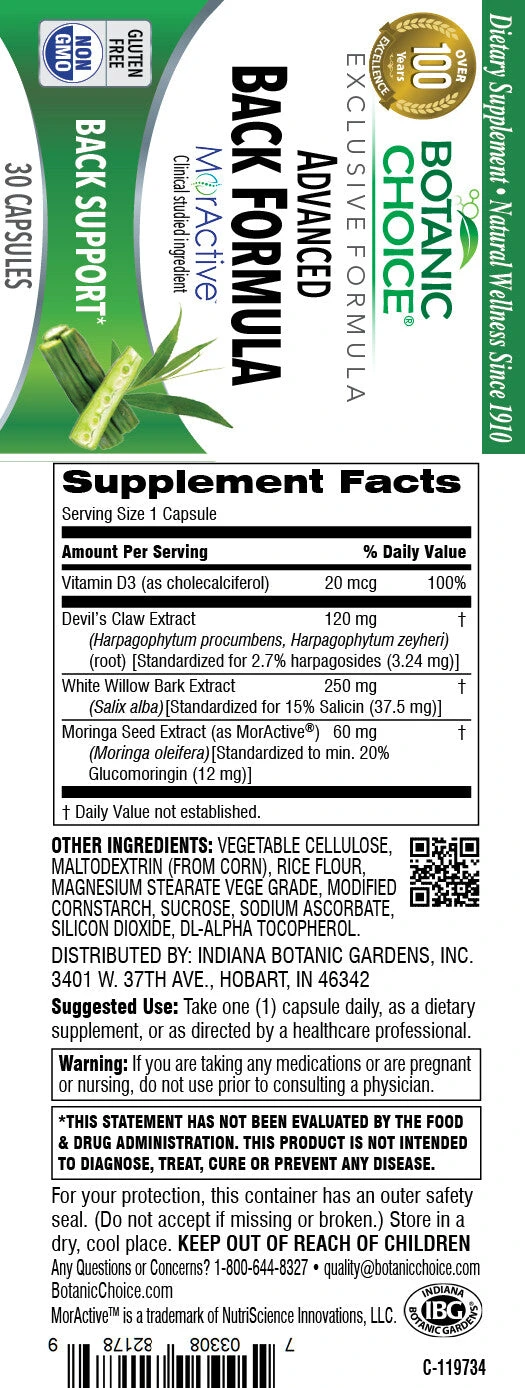 Botanic Choice ADVANCED BACK FORMULA * VEGE CAPSULES - 30 QT 12 Pack 3 Botanic Choice ADVANCED BACK FORMULA * VEGE CAPSULES - 30 QT 12 Pack