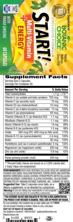 Botanic Choice START MULTI VITAMIN / ENERGY 60 COUNT - 60 QT 12 Pack