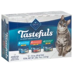 Blue Buffalo Blue Tastefuls Variety Pack Pate Chicken/Salmon/ Ocean Fish And Tuna Entrees Adult Cat Food 12 - 3.0 Oz Cans - 1 Pack